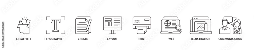 Graphic design icon sett lineal illustration concept with icon of creativity, typography, create, layout, print, web, illustration and communication icon live stroke and easy to edit Graphic design icon sett lineal illustration concept with icon of creativity, typography, create, layout, print, web, illustration and communication icon live stroke and easy to edit