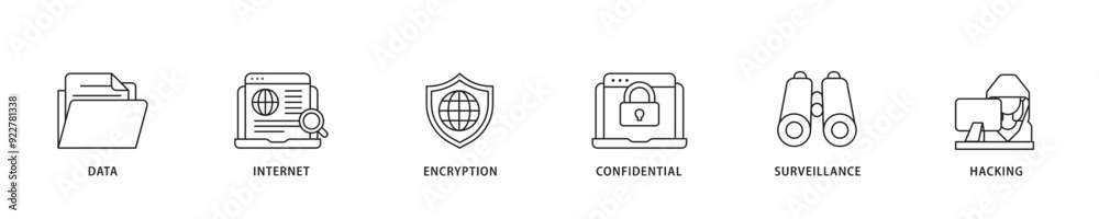 Privacy icon sett lineal illustration concept with icon of confidential, hacking, surveillance, encryption, internet, data icon live stroke and easy to edit Privacy icon sett lineal illustration concept with icon of confidential, hacking, surveillance, encryption, internet, data icon live stroke and easy to edit