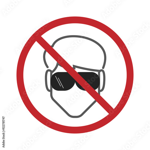 Isolated pictogram sign of do not wear black sunglasses for security sign of Bank, Store, ATM, and other indoor sign