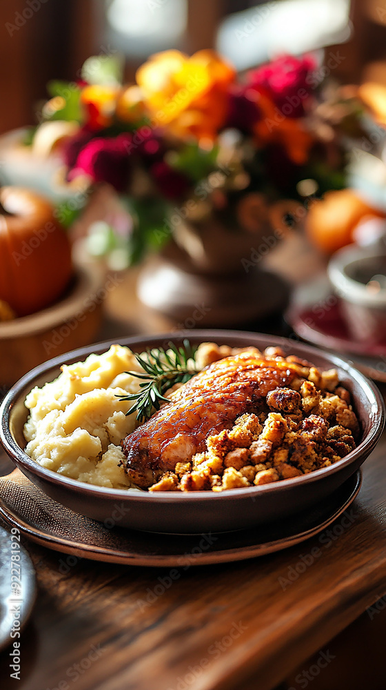 traditional thanksgiving dinner, food photo of bowls filled with thanks giving meal with roast turkey and other foods on a wooden table traditional thanksgiving dinner, food photo of bowls filled with thanks giving meal with roast turkey and other foods on a wooden table