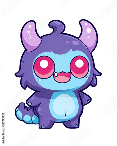 A cartoon monster with purple skin and blue eyes