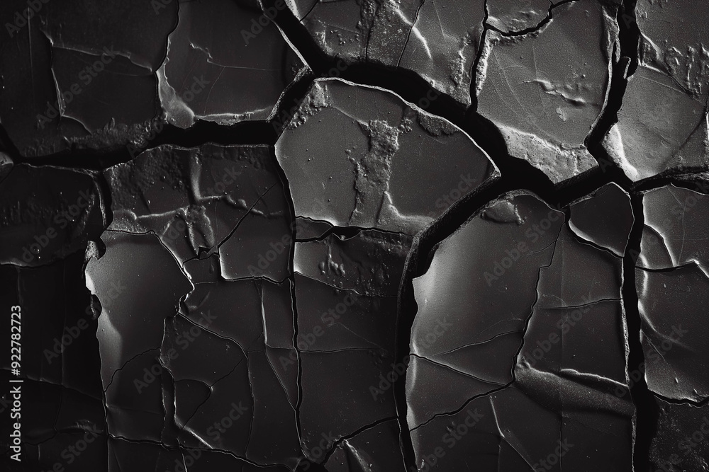 Fototapeta premium Cracked wall on charcoal black background. Texture, backgrounds.