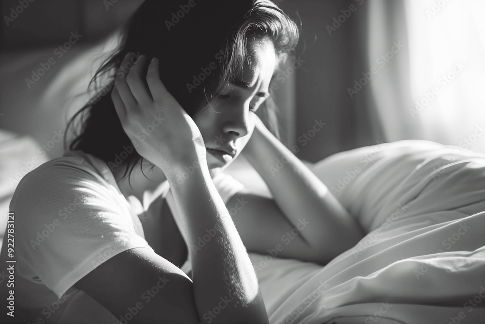 Naklejka premium Sad and depressed woman awake in the night worrying