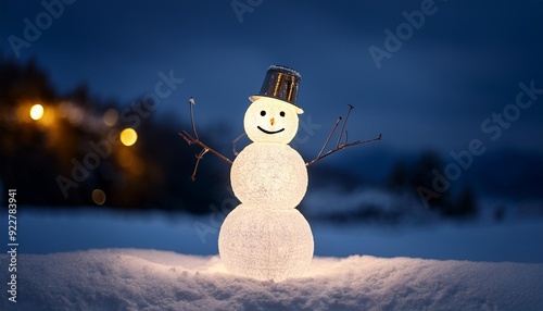 Happy snowman at night