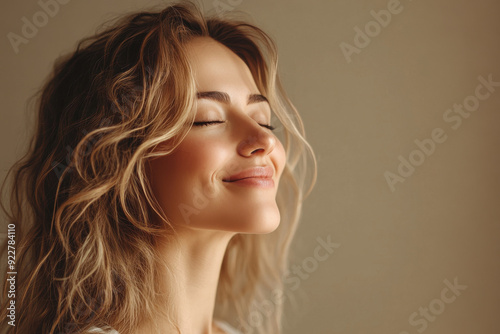 A close up of a woman's face with her eyes closed