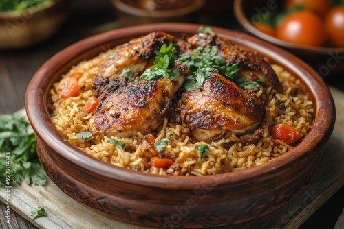 Chicken kabsa - homemade arabian rice, Saudi food - generative ai