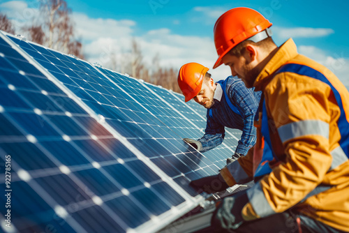 Wallpaper Mural Engineers installing photovoltaic solar panels Torontodigital.ca