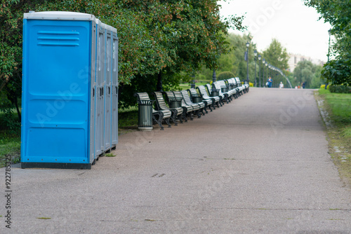 Tablou pe pânză toilet lavatory clean latrine door restroom bathroom mobile blue sanitary sanita