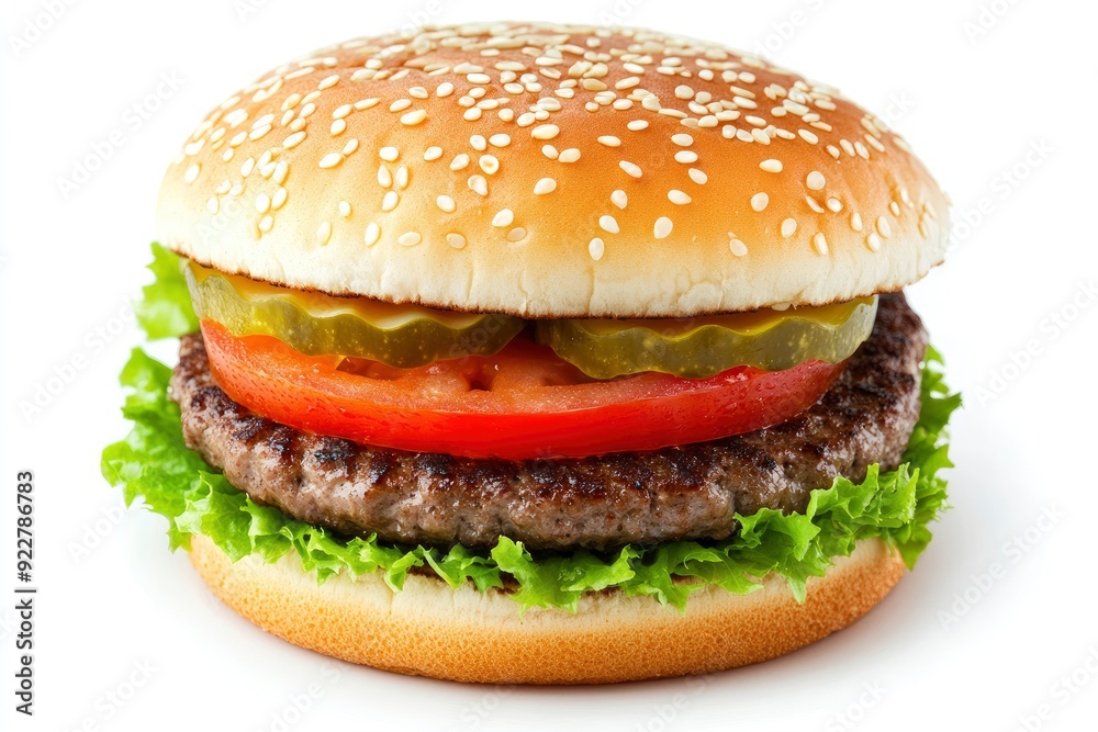 fresh tasty burger isolated on white background - generative ai fresh tasty burger isolated on white background - generative ai
