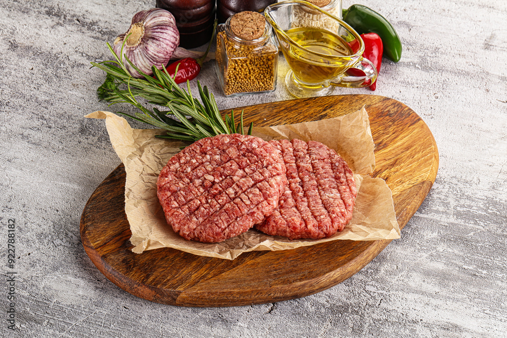 Raw burger cutlet for grill