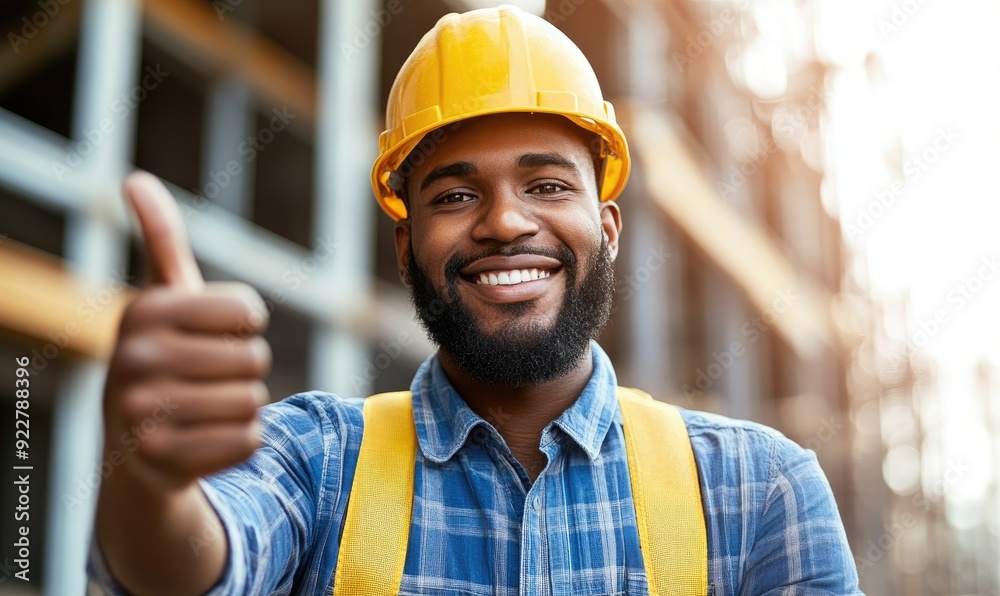 Smiling Builder Giving Thumbs Up to the Camera on Construction Site Smiling Builder Giving Thumbs Up to the Camera on Construction Site