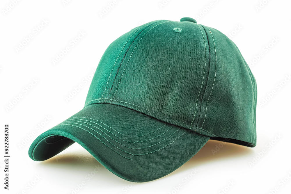 A green baseball cap on a white background. Perfect for sports-themed designs or promotional materials A green baseball cap on a white background. Perfect for sports-themed designs or promotional materials