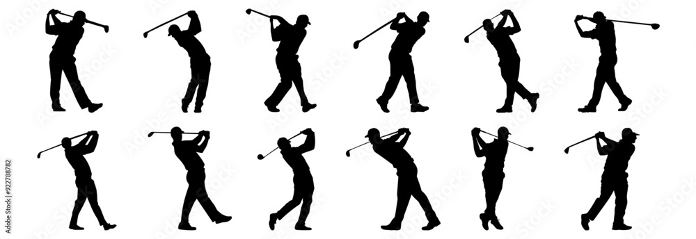 Golf silhouettes set, pack of vector silhouette design, isolated background Golf silhouettes set, pack of vector silhouette design, isolated background