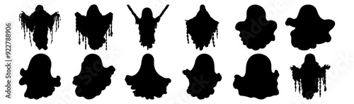 Ghost silhouettes set, pack of vector silhouette design, isolated background