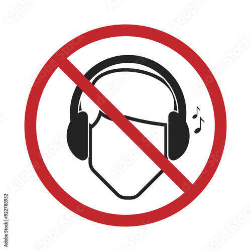 Isolated prohibition sign to use Headphones, earphones, TWS, Buds, Music Hear, for class, driving, meeting and indoor label