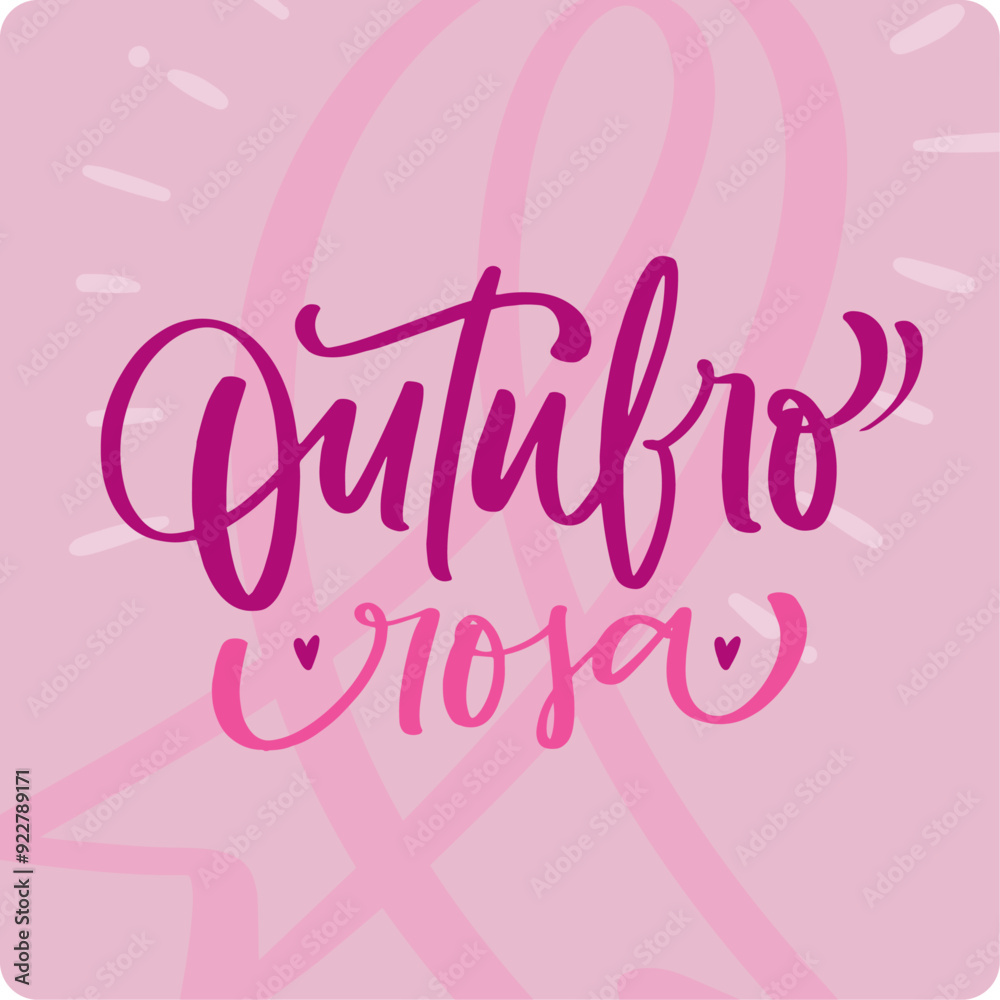 Outubro rosa. Pink october in brazilian portuguese. Modern hand Lettering. vector.