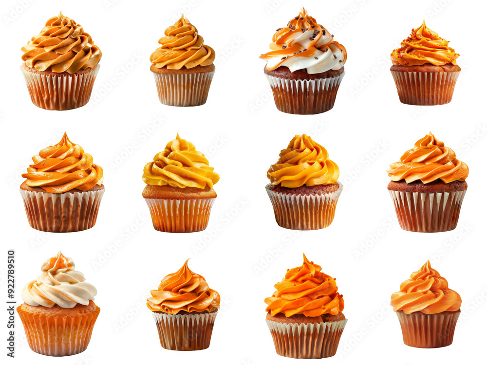 Assortment of Orange and Vanilla Cupcakes with Various Toppings Assortment of Orange and Vanilla Cupcakes with Various Toppings