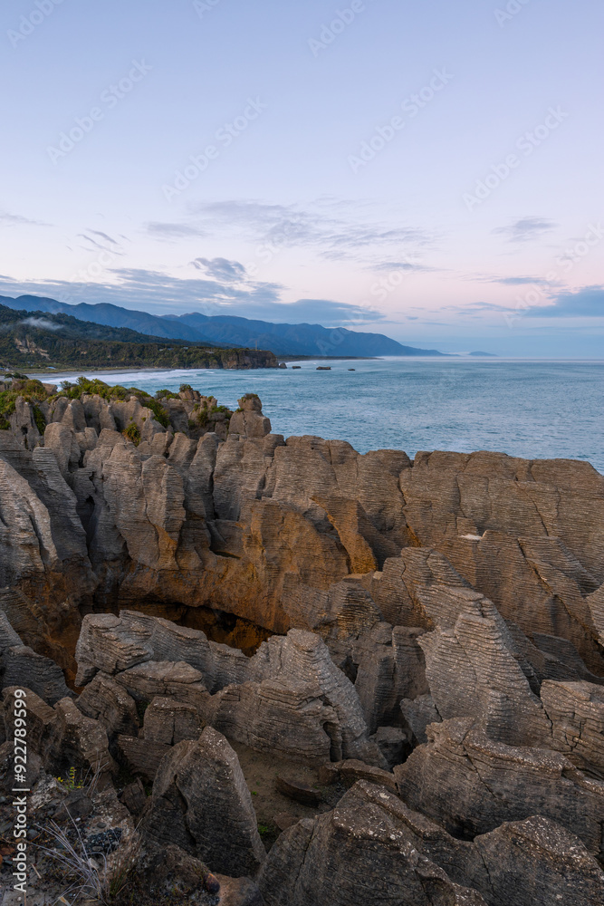 Sunrise view of pancake rocks at Punakaiki, New Zealand. Sunrise view of pancake rocks at Punakaiki, New Zealand.