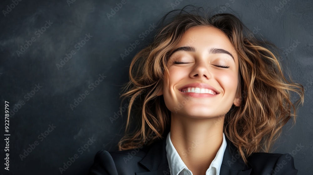 Photo of Young happy busy business woman Photo of Young happy busy business woman