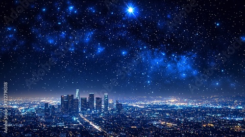 Blue technology background   city night