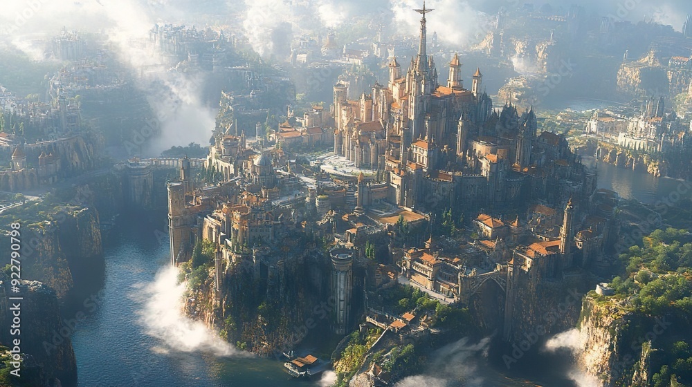 Fototapeta premium Administrative city positioned at the heart of river-carved canyons image