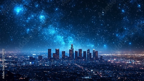 Blue technology background   city night