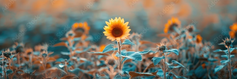 Lone, bright yellow sunflower in a meadow Lone, bright yellow sunflower in a meadow