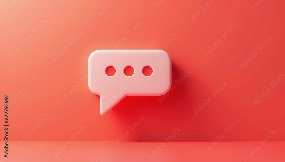 3D white chat bubble icon on a coral background symbolizes communication and conversation. 3D white chat bubble icon on a coral background symbolizes communication and conversation.