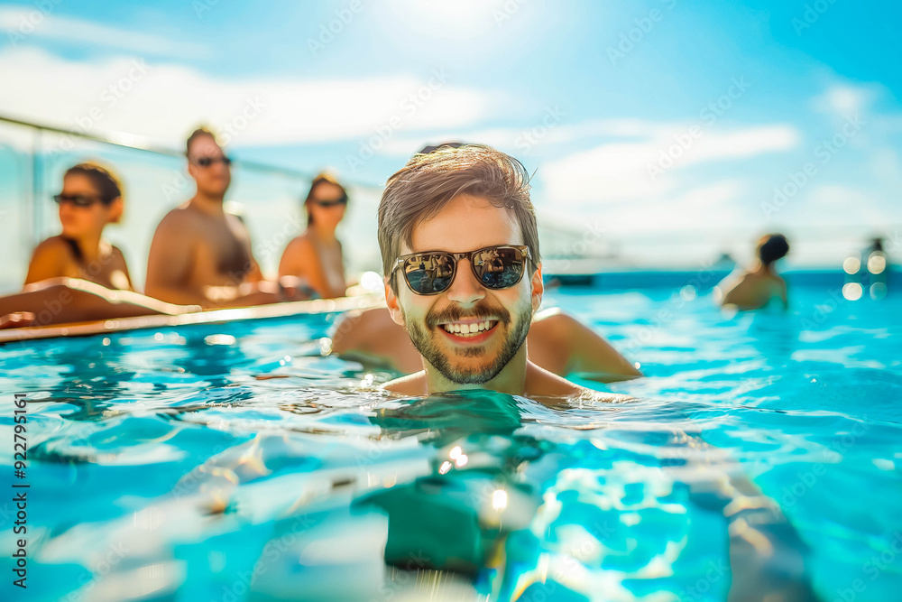 a family is playing in a swimming pool on a cruise ship a family is playing in a swimming pool on a cruise ship