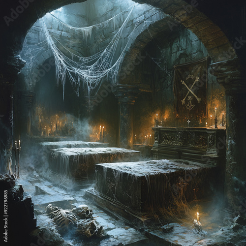 ancient crypt with cobwebs