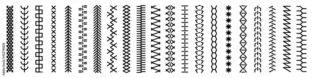 Sewing brush set. Tribal pattern brush. Seamless brush.