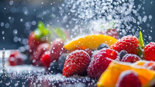 A close-up of sugar being sprinkled over fresh fruit, symbolizing the balance of natural and added sweetness.