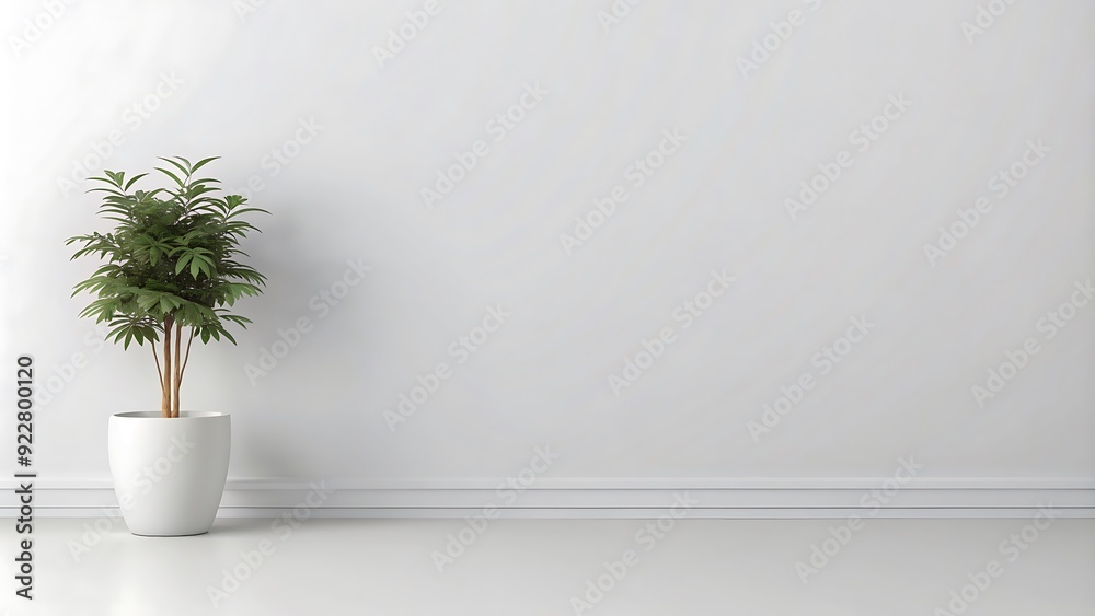 Fototapeta premium Minimalist Interior Design with a Potted Plant Against a White Wall