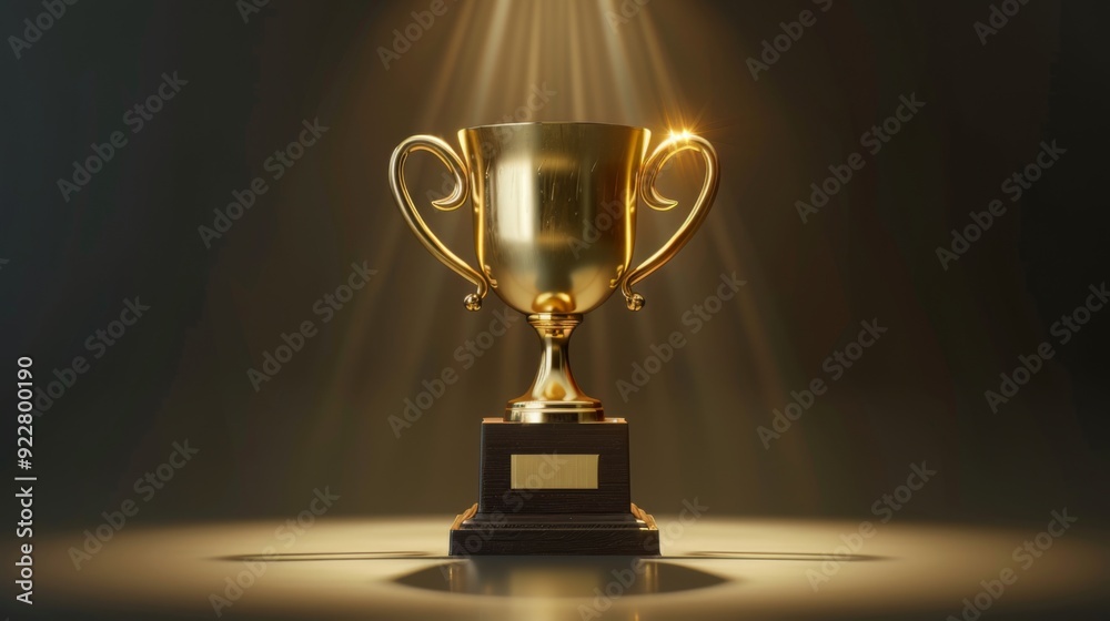 A golden trophy on a pedestal, illuminated by spotlight, representing victory, success, and recognition in a competitive environment. A golden trophy on a pedestal, illuminated by spotlight, representing victory, success, and recognition in a competitive environment.