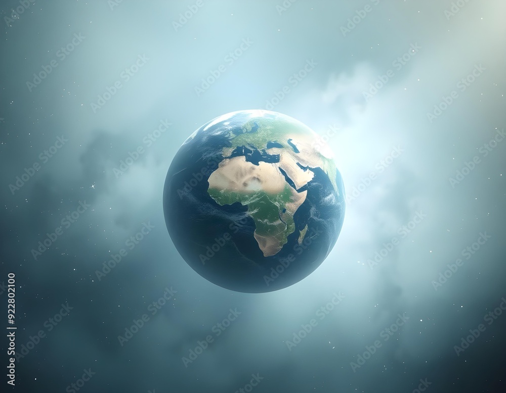 Fototapeta premium holographic Earth background enveloped in a misty haze, with shimmering particle effects create with ai
