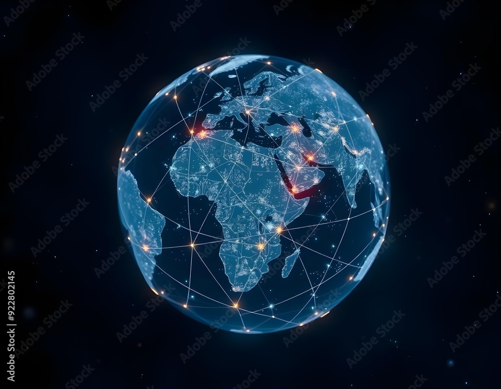 Naklejka premium holographic Earth background illuminated by soft neon lights create with ai
