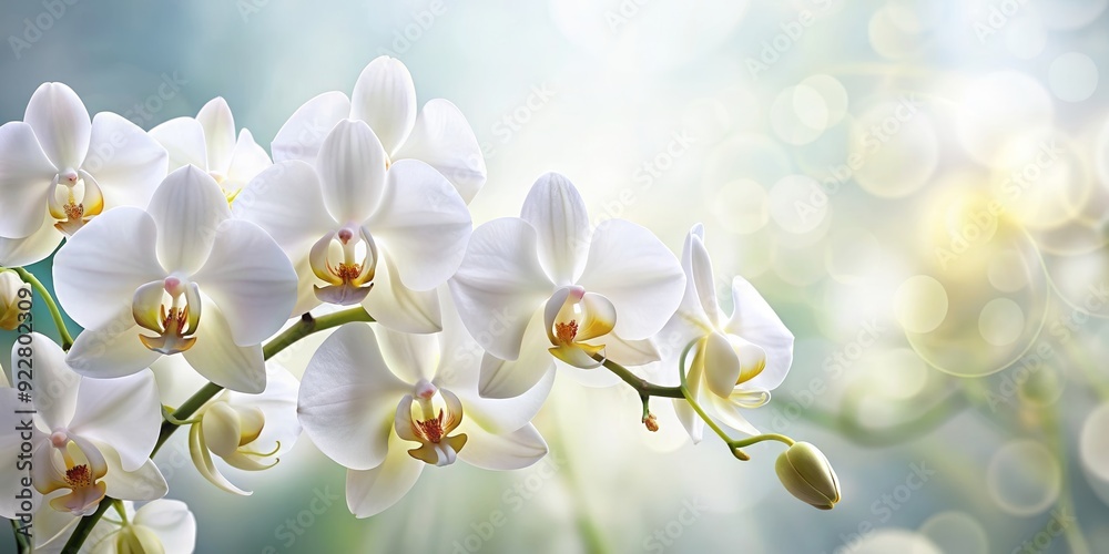 Fototapeta premium Close-up of white orchid flowers, white, orchid, flowers, petals, bloom, close-up, detailed, beauty, flora, tropical, exotic