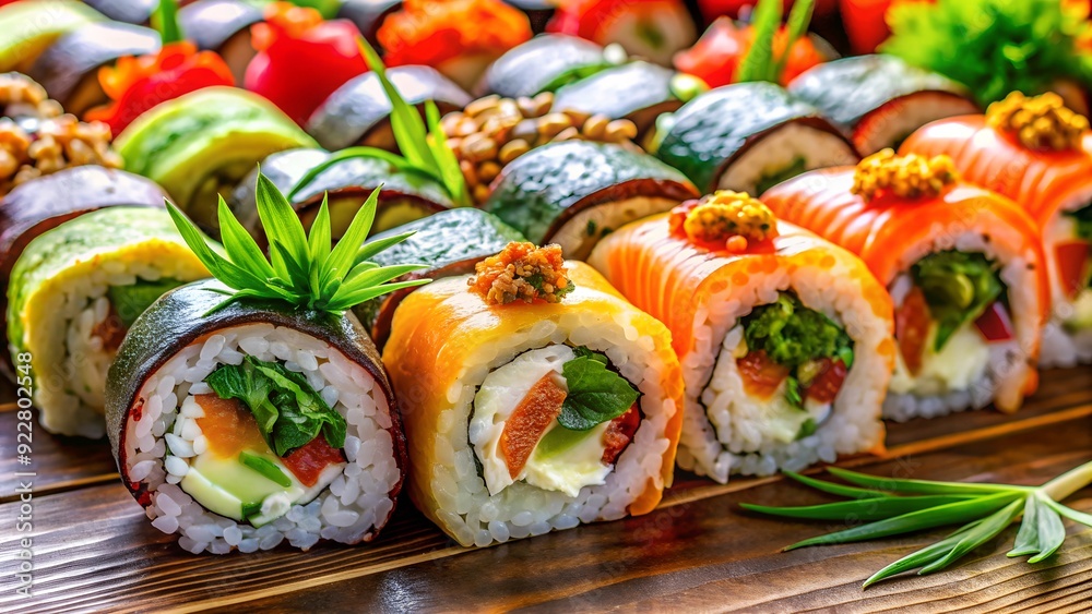 Delicious sushi rolls with fresh ingredients and vibrant colors