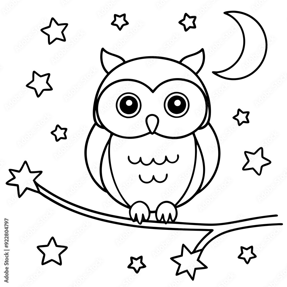 Fototapeta premium owl on branch line art 