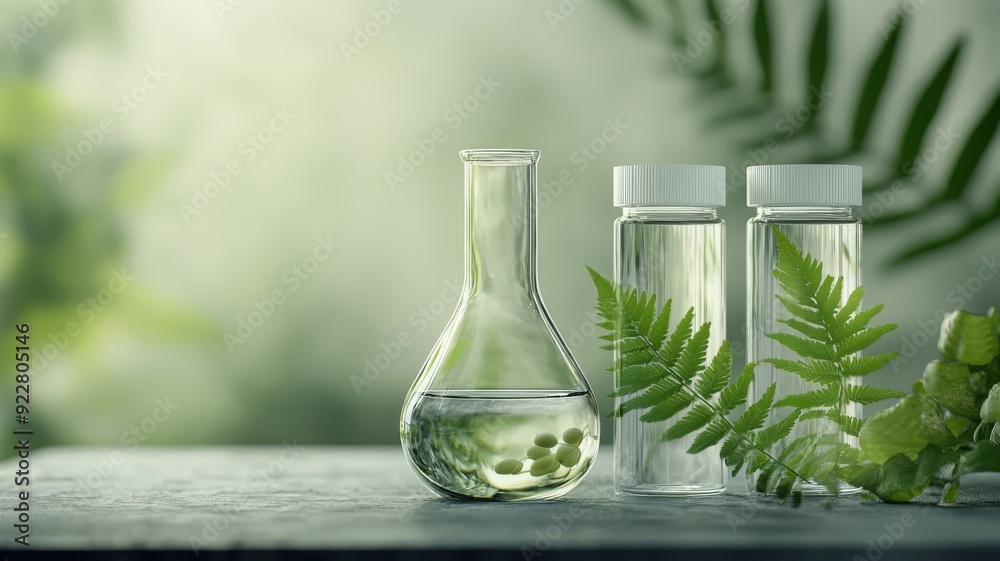 A serene arrangement featuring glass lab equipment and a fern, symbolizing nature and science in harmony. A serene arrangement featuring glass lab equipment and a fern, symbolizing nature and science in harmony.