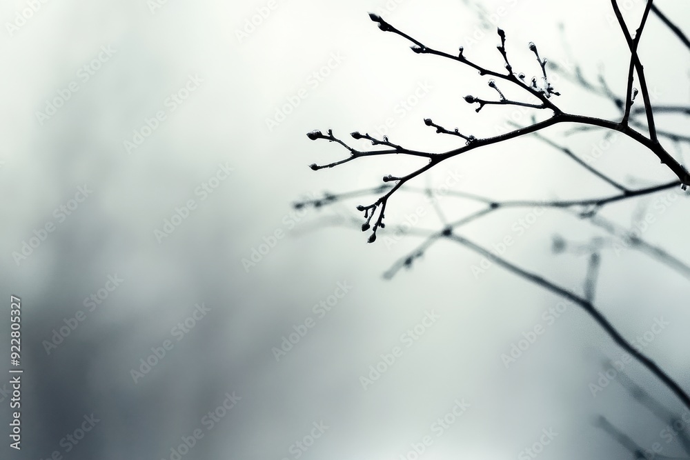 A serene close-up of bare branches emerging in soft fog, evoking tranquility and the essence of nature's beauty. A serene close-up of bare branches emerging in soft fog, evoking tranquility and the essence of nature's beauty.