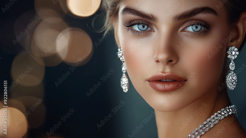 Elegant European woman with striking blue eyes wearing luxurious silver jewelry, captured in a sophisticated close-up portrait with soft bokeh background, copy space
Elegant European woman with striking blue eyes wearing luxurious silver jewelry, captured in a sophisticated close-up portrait with soft bokeh background, copy space