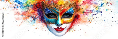 Wallpaper Mural Venetian Carnival Splendor: Colorful Splash Art Masks and Carnival Banner with Copy Space for White Illustration. Torontodigital.ca