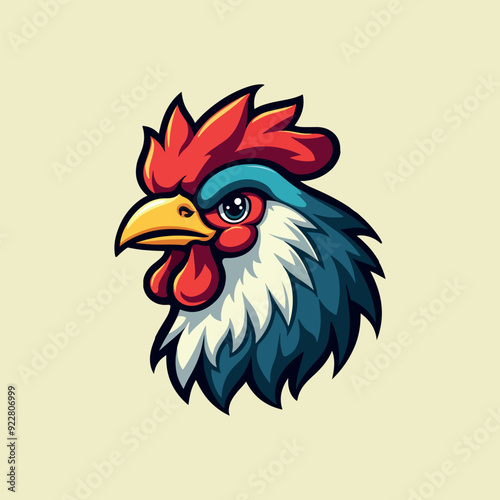 simple chicken vector one line illustration, colorful chicken art, abstract chicken rooster face head mascot logo vector icon