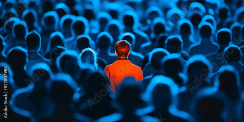 Man standing out from the crowd feeling different and unique photo