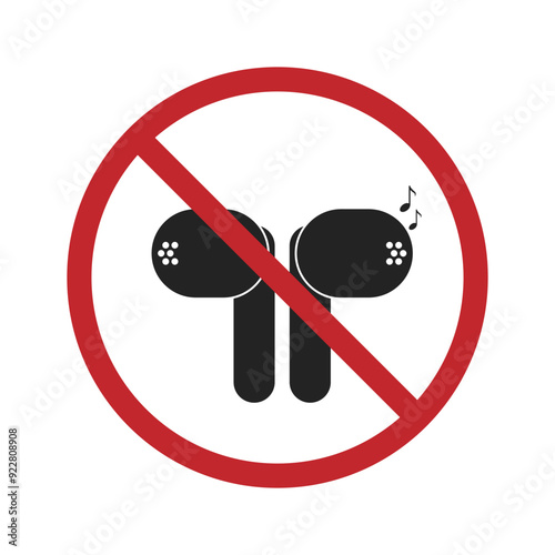 Isolated prohibition sign to use Headphones, earphones, TWS, Buds, Music Hear, for class, driving, meeting and indoor label