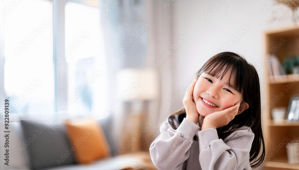 頬杖をついている笑顔の幼い少女(little girl putting her hand on her cheek)
頬杖をついている笑顔の幼い少女(little girl putting her hand on her cheek)