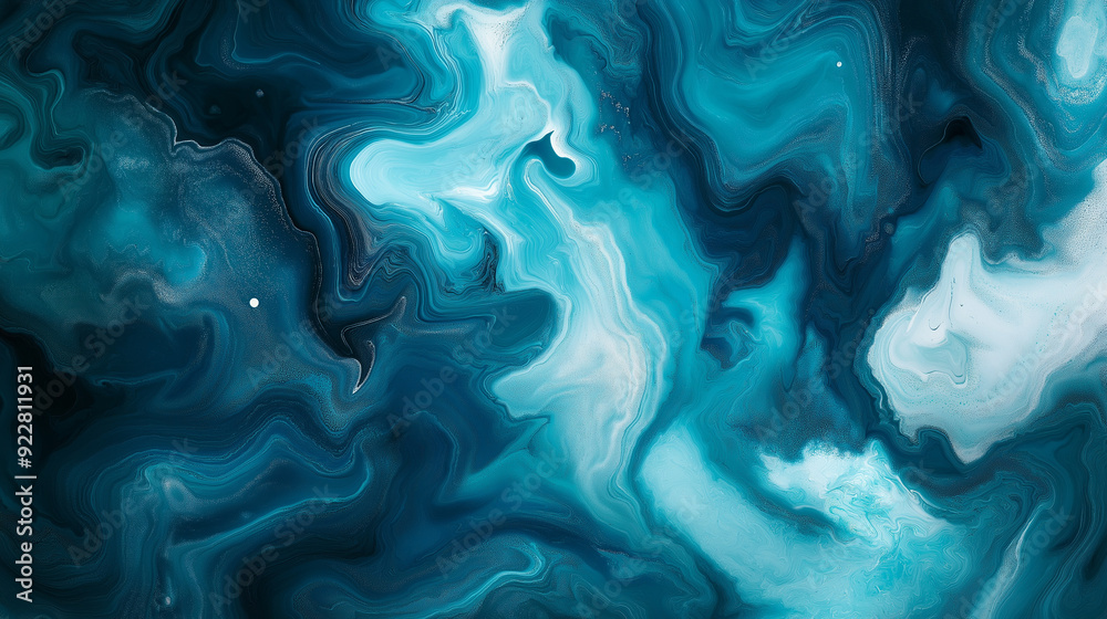 Obraz premium Marbled paper background in deep oceanic tones