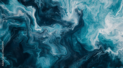 Marbled paper background in deep oceanic tones