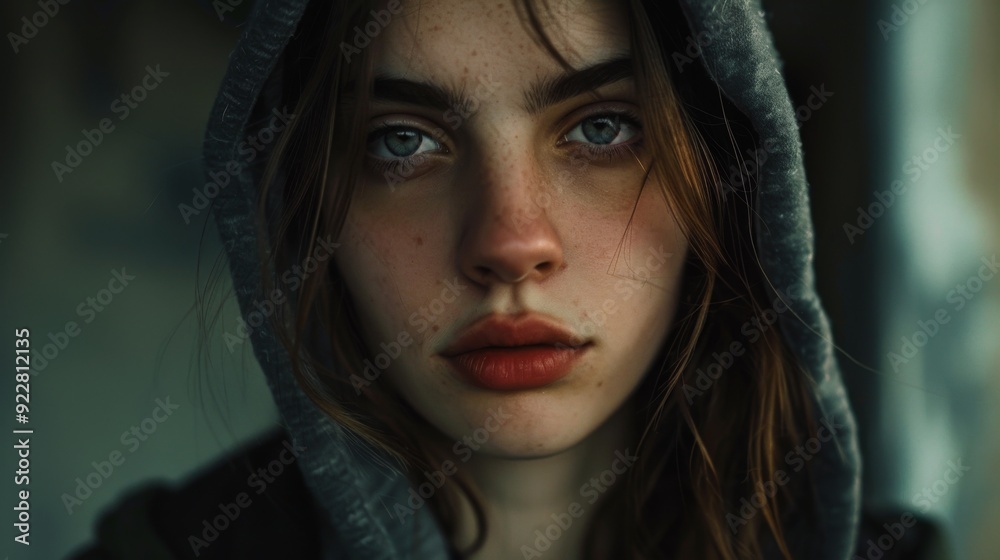 A woman wearing a hooded jacket stares intensely ahead, with a focused expression on her face. The image captures her determined spirit and the somber atmosphere around her. A woman wearing a hooded jacket stares intensely ahead, with a focused expression on her face. The image captures her determined spirit and the somber atmosphere around her.